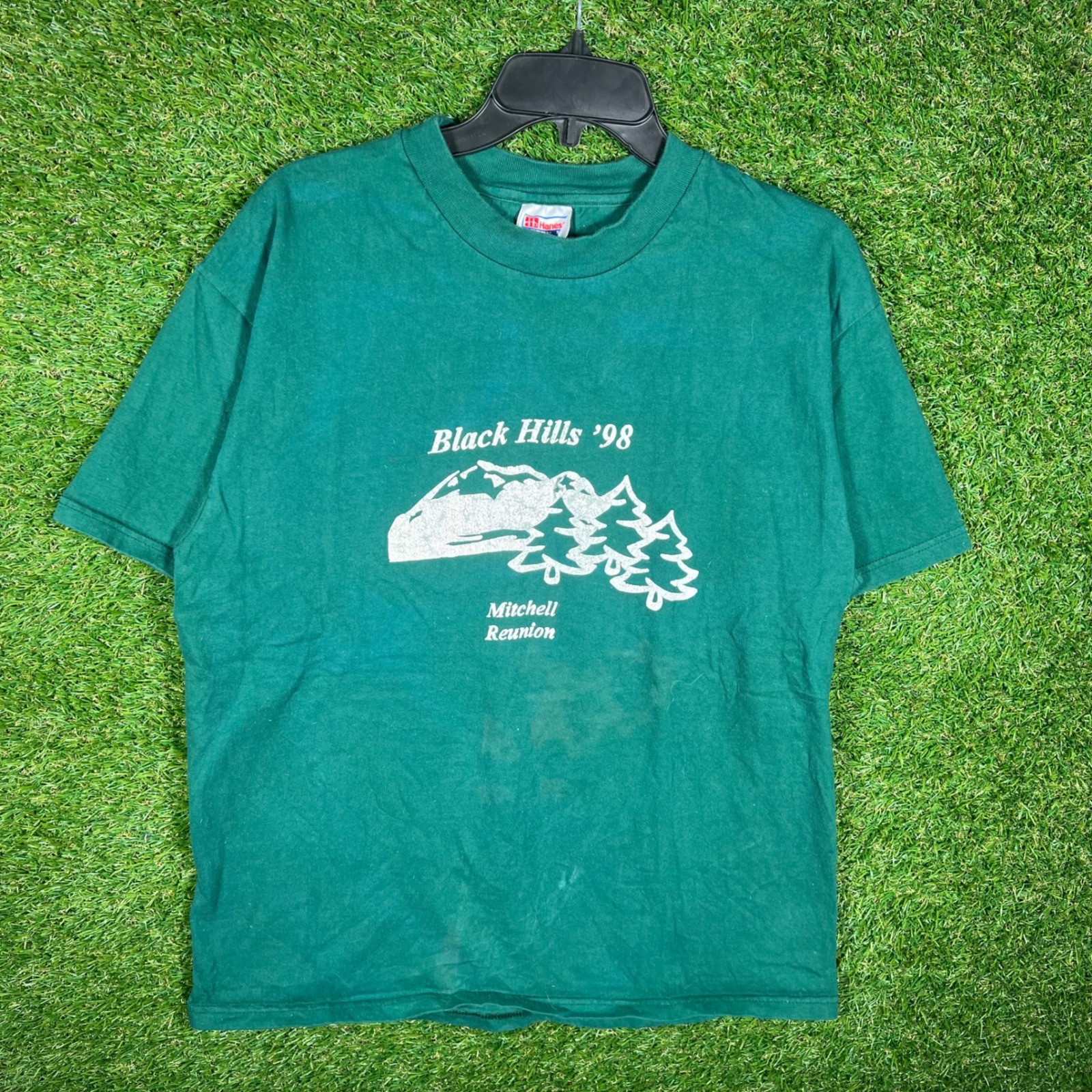 Vintage 90s Hanes Beefy-T Black Hills 98 Mitchell Reunion T-Shirt Green Large
